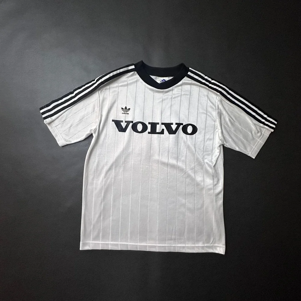 Vtg Adidas x Volvo Jersey Mens Small White 1990s Boxy Crop Made in USA Soccer